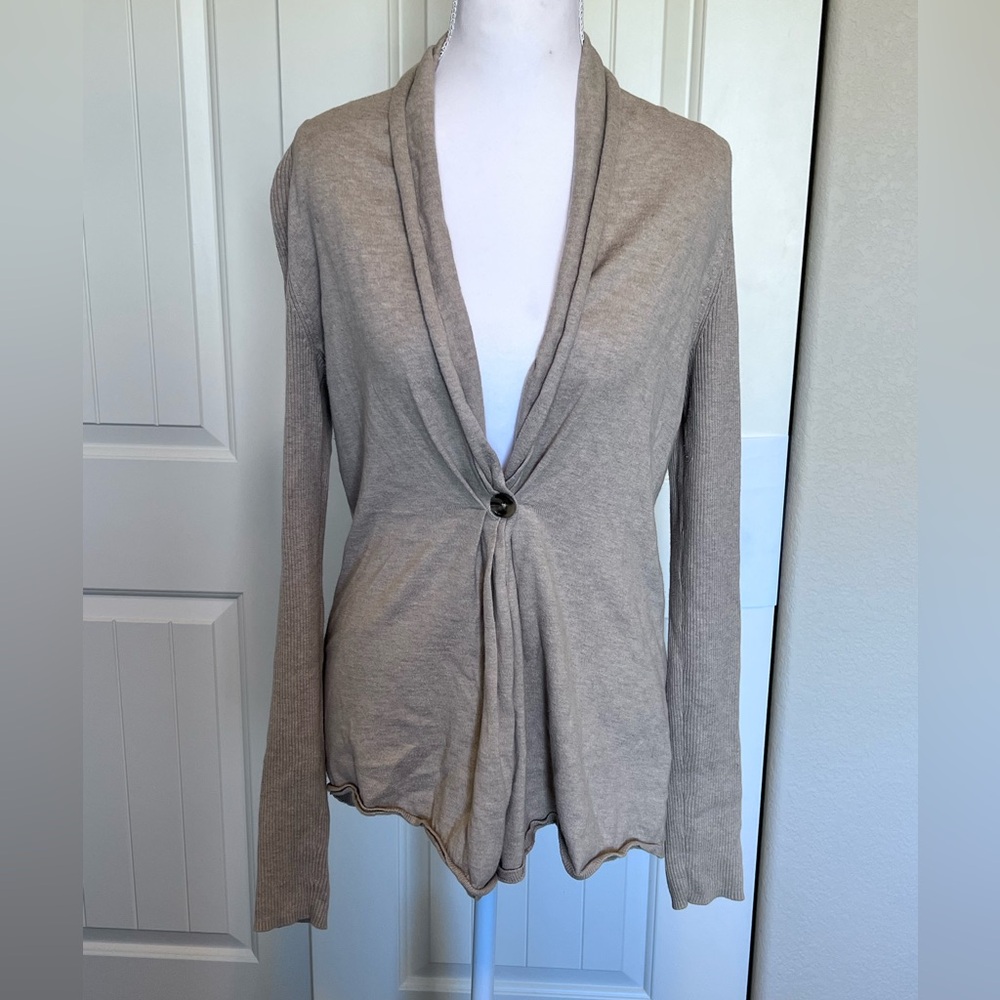 Banana Republic Taupe Cotton Cashmere Cardigan Ribbed Back & Sleeves Sz Medium
